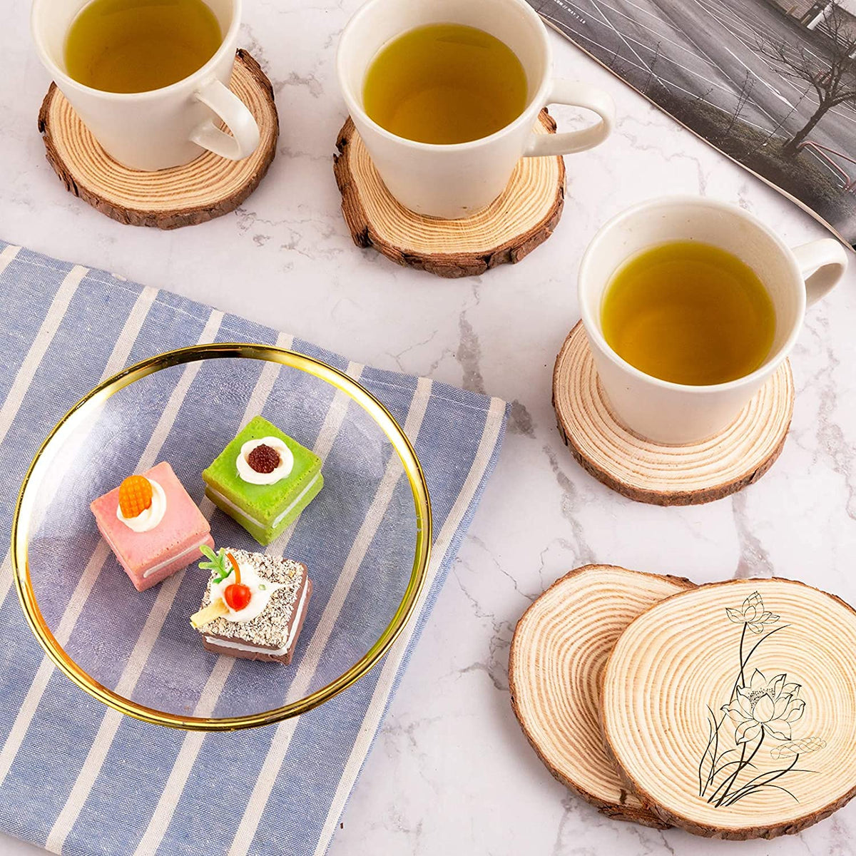 30 Pcs 3.6-4.1 Inches Unfinished Natural Wood Slices Circles with Bark for Coasters DIY Crafts Christmas Ornaments Rustic Wedding Decoration