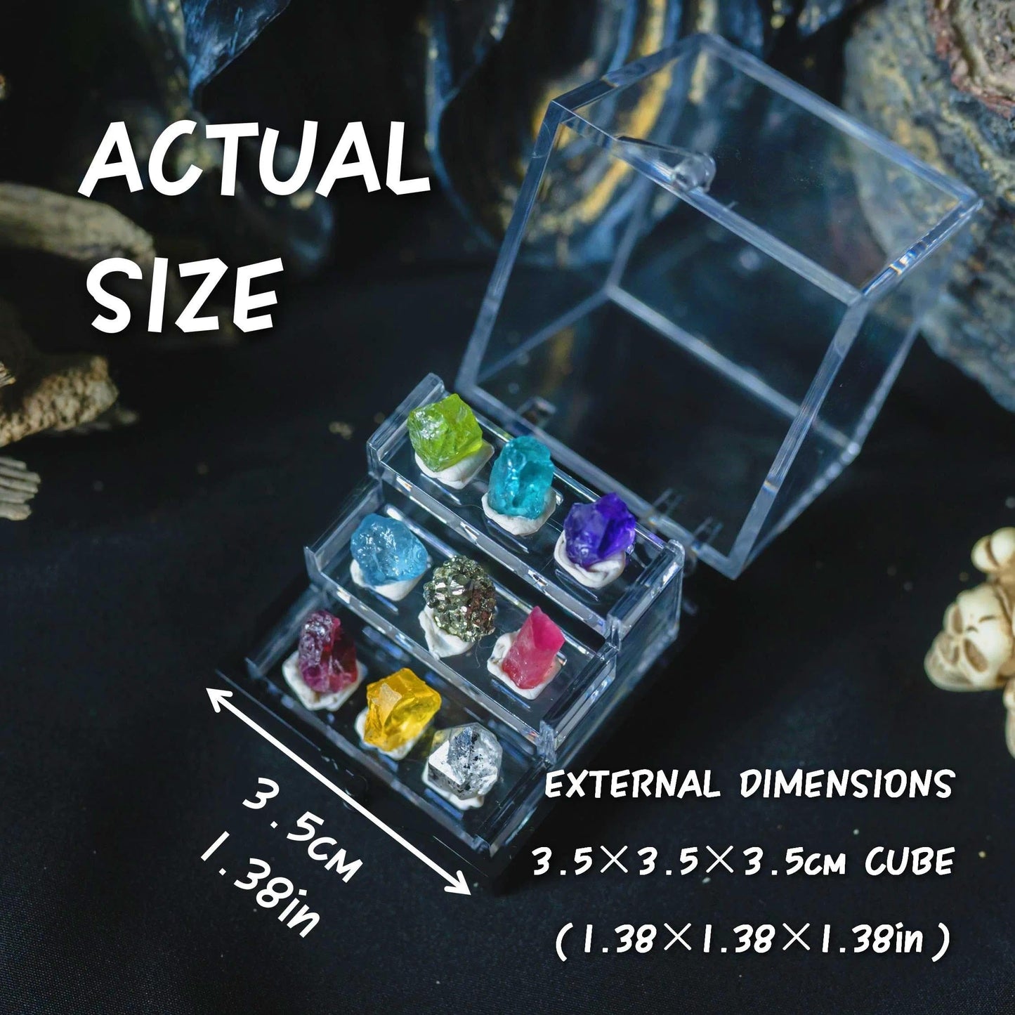 9 Rare Natural Gemstone Collection Gift Box-Peridot, Apatite & 7 Exquisite Minerals-Square Acrylic Tiered Display Case - Ideal Birthday & Christmas Gifts for Mineral Enthusiasts,Geography Enthusiast