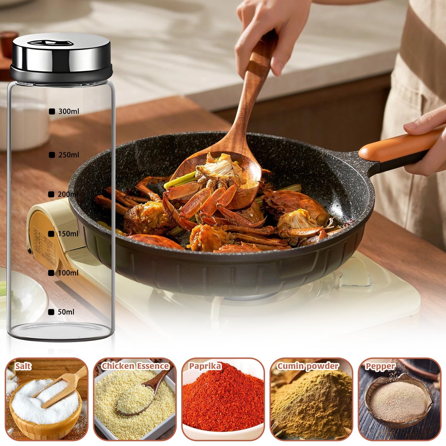 2Pcs Large Salt & Pepper Shakers, Glass Salt & Pepper Shakers with Adjustable Pour Holes, Salt & Pepper Dispensers with Stainless Steel Removable Lids, Salt Spice Shakers for Kitchen Restaurant