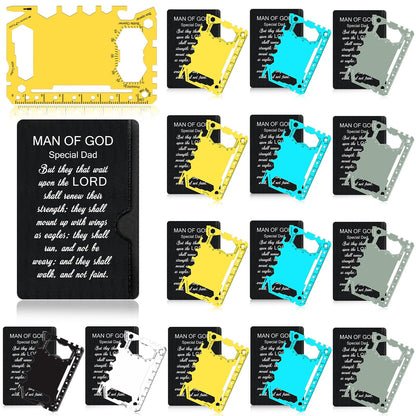 Otoolling 30 Pcs Fathers Day Church Gifts Bulk Man of God Gift Bulk Credit Card Wallet Multitool 46 in 1 Metal Stainless Steel Survival Pocket Tool Multipurpose with Bible Verse for Father
