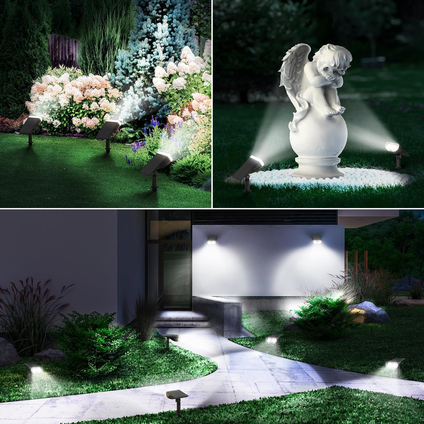 Linkind Solar Lights Outdoor Waterproof IP65, StarRay Dusk-to-Dawn Outdoor Solar Lights, 3 Lighting Modes Solar Spot Lights Outdoor for Garden, Yard, Landscape (Daylight, 2 Pack)