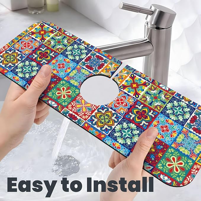 Talavera Mexican Ceramic Tiles Boho Kitchen Sink Splash Guard Faucet Mat 1 Pcs