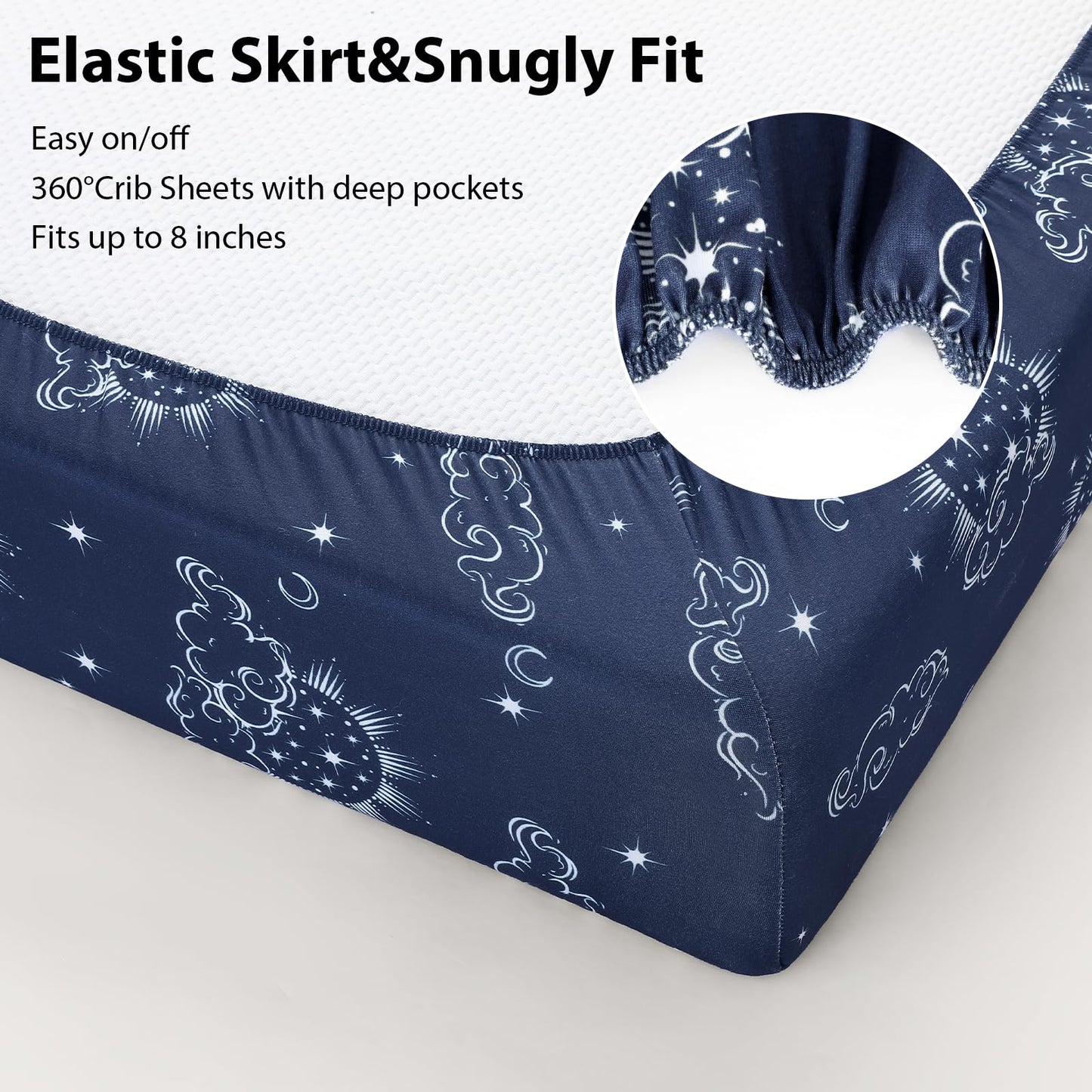 FIEMOL Baby Crib Sheets for Boys and Girls, 3 Pack Fitted Toddler Bed Sheets Neutral for 52”x28” Standard Crib and Toddler Mattresses, Super Soft Microfiber Green Starry Sky