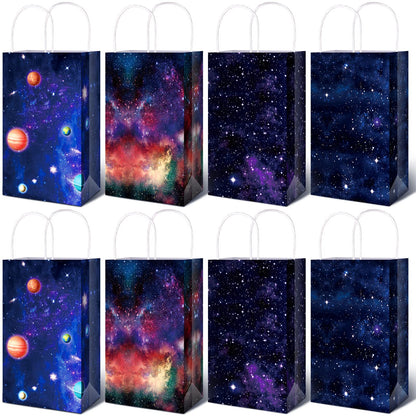 Nezyo Outer Space Present Bags - 24 Pack Galaxy Gift Bags for Kids' Space Theme Party Supplies(Galaxy Style)