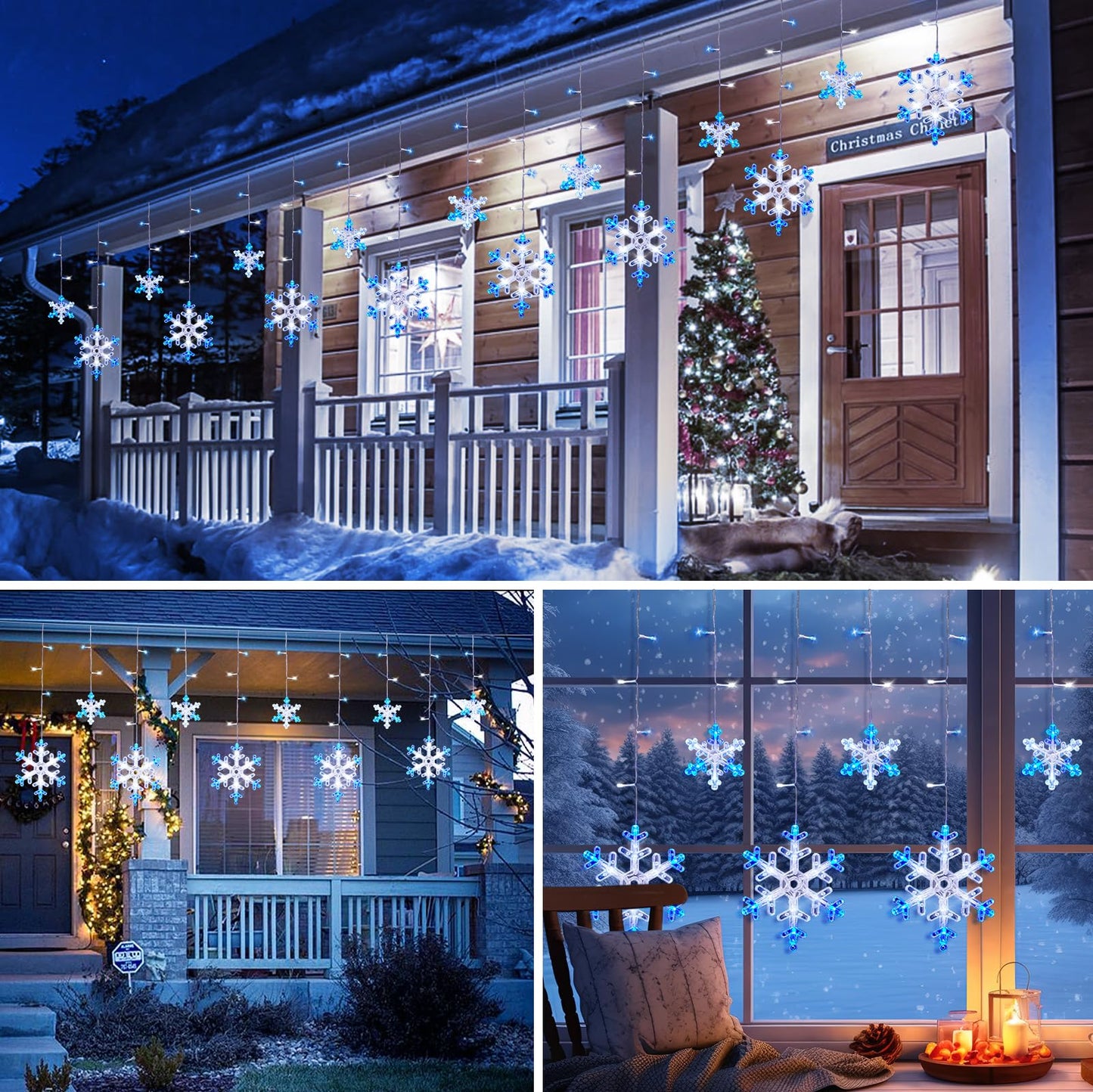 Minetom Christmas Snowflake Lights - 13ft 192LED Snowflake Icicle Lights with 16 Drops, 12 Modes and Timer, IP65 Waterproof Connectable Christmas Light for House Eave Window Indoor Outdoor Decoration