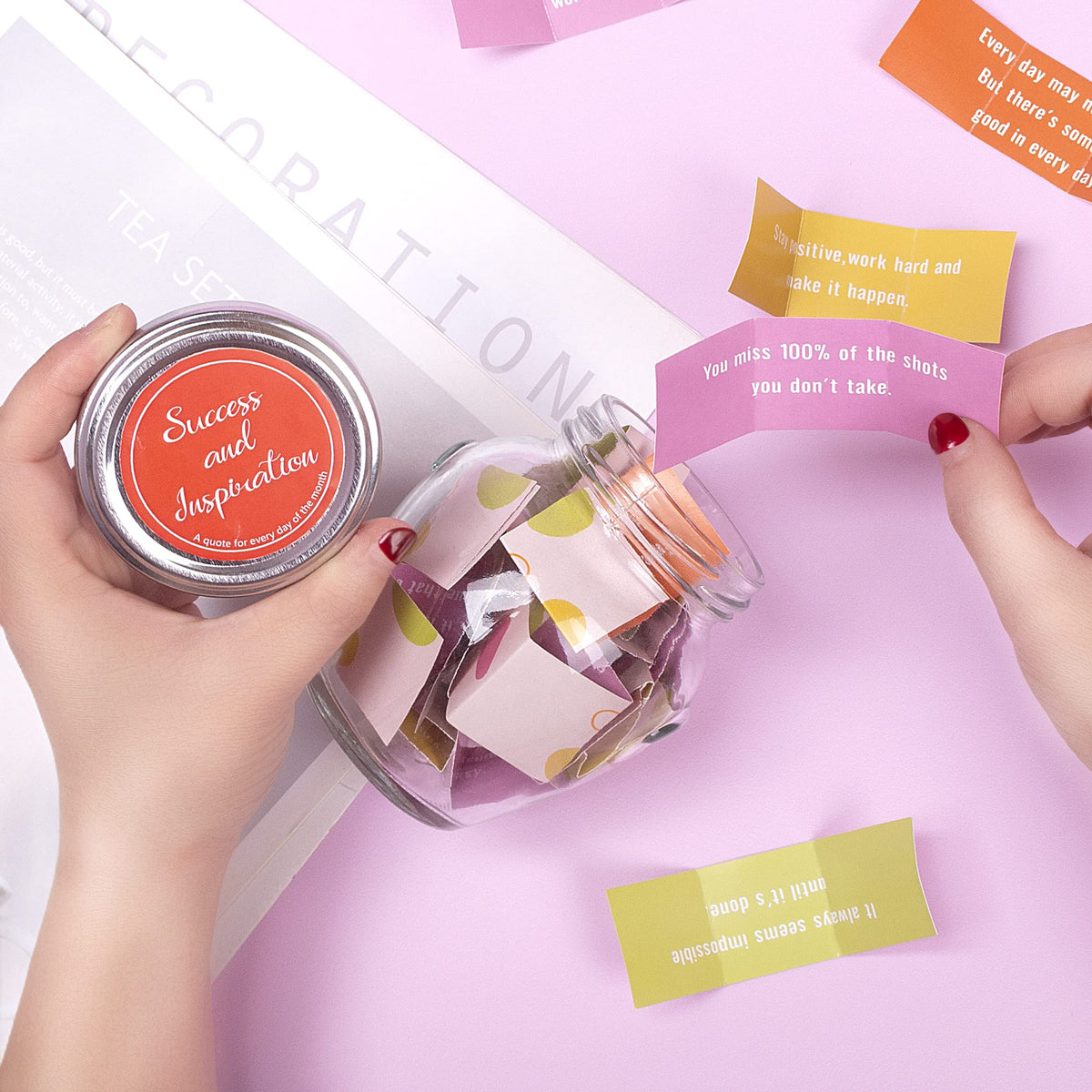 Success and Inspiration Jar, Positive and Motivated Quotes Jar, Gifts for Friends Female, Birthday Gifts for Friends Female - Going Away, Employee Appreciation, Thinking of You Gift for Friends, Women