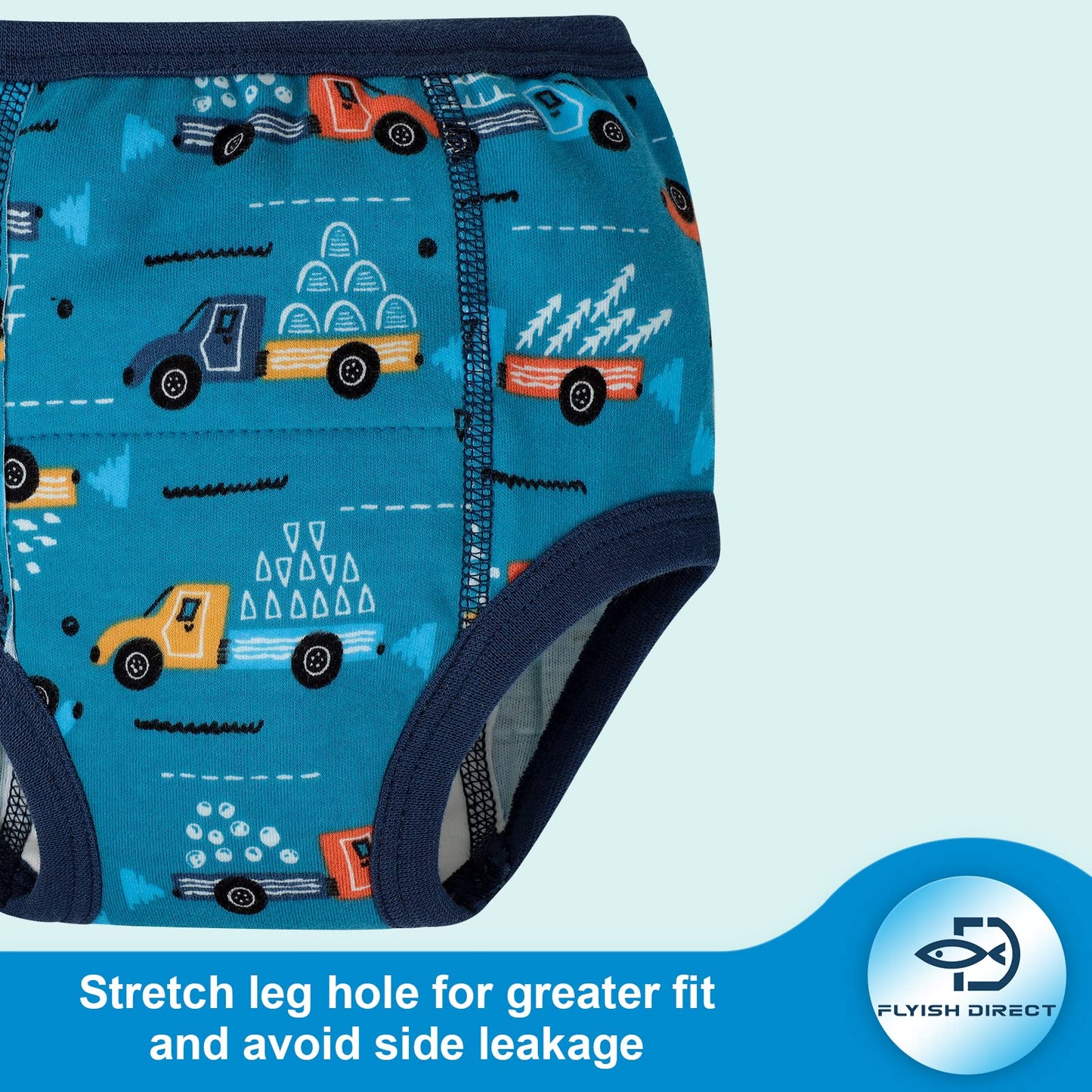 FLYISH DIRECT Potty Training Pants, Toddler Training Pants Absorbent, Car Training Pants for Boys, 100% Cotton, 6 Packs, 3T