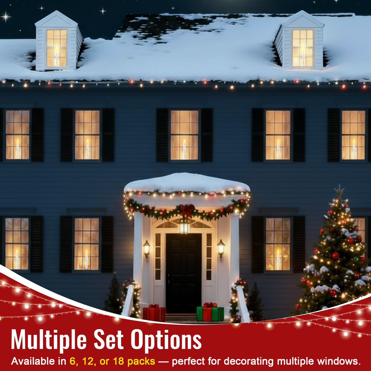 12 Pack Battery Operated Window Candles with Sensor Dusk to Dawn, Ivory Flameless Taper Candlesticks with Removable Black Base & Suction Cups, LED Candlestick for Christmas Decor Home, 24 AA Batteries