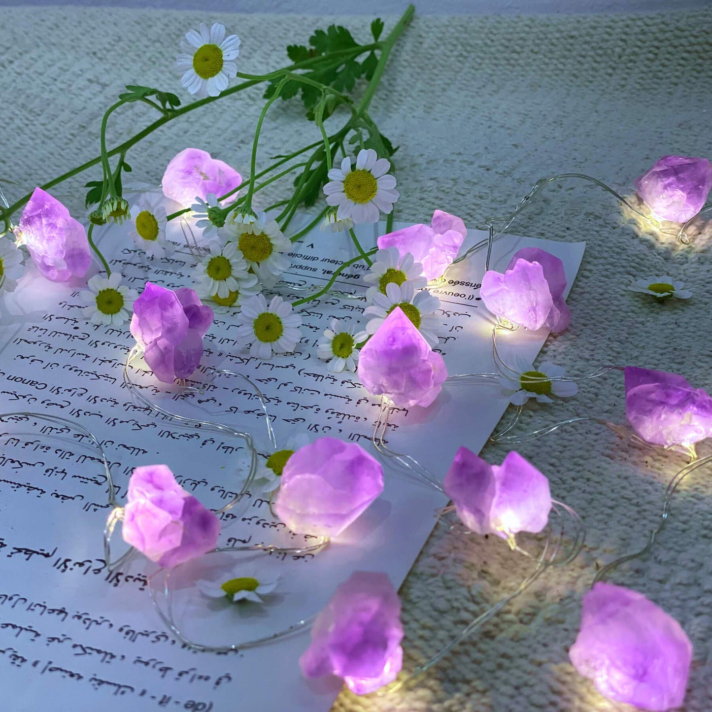 JASHIKA Genuine Amethyst Crystal Fairy Lights, Natural Healing 20 Raw Stones String of Lights 6.5ft Remote Control USB Plug in for Reiki Ornaments Bedroom Wedding Decoration