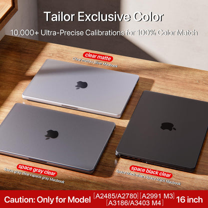 Soonjet Invisible Armor for MacBook Pro 16 inch Case 2024-2021 M4- M1 Pro/Max [Same as Bare] [Scientific Slim] A3403 A3186 A2991 A2780 A2485 Hard Shell Case Cover - Matte Clear (Space Black Clear)