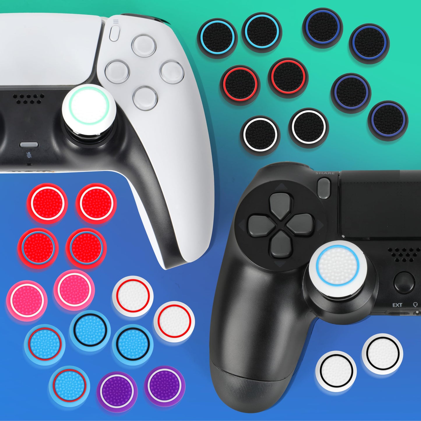 PS5 Controller Accessories PS4 Controller Grips Thumbstick Grips with 2 Pairs 9.9mm High Rise Joystick Grips and 16 Pieces Thumb Caps Compatible with PlayStation 4 and PlayStation 5 Controller-2T-B3