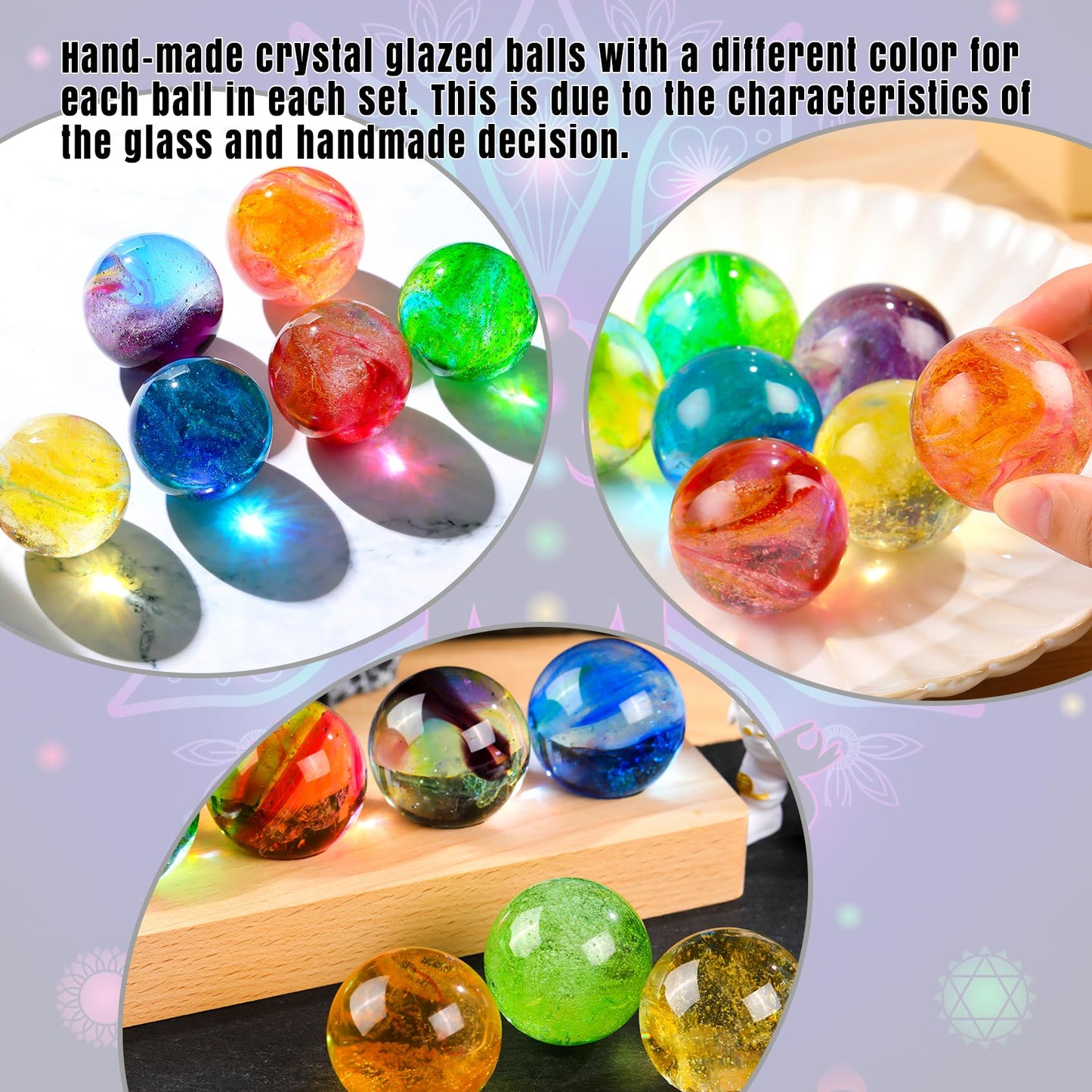 Ornalrist 7 Chakra Natural Healing Spheres with Wooden LED Light Base Crystal Quartz Ball for Meditation Positive Energy Night Light Home Decor