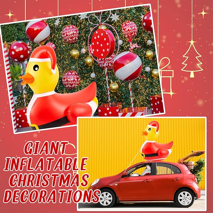 Hungdao 1 Pcs 4 Feet PVC Christmas Giant Inflatable Duck Huge Rubber Large Blow up Duck Christmas Pool Floats for Xmas Holiday Indoor Outdoor Pool Decorations (Santa Claus)