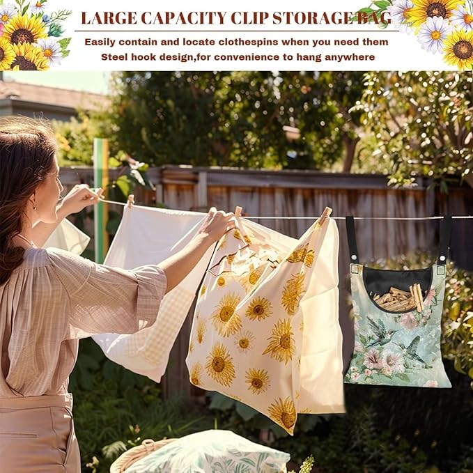 Hummingbird Clothespin Bag for Outdoor Laundry Clothesline and Clothes Pin