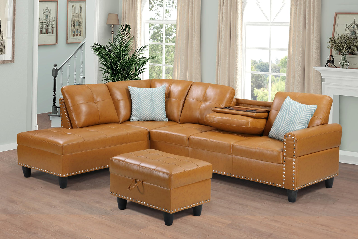 Jintop 92" 3 Piece L-Shape Sleeper Sofa Convertible Sectional Couch with Storage Chaise and Pull-Out Bed for Living Room,W/Side Open Cup Holder,for Dorm,Apartment,Studio,Office,Dark Gray