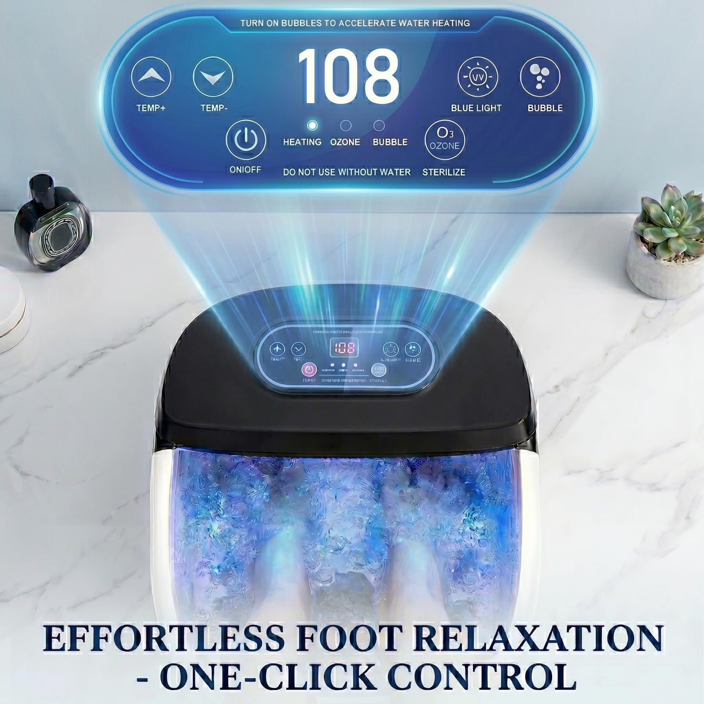RIGHTMELL Foot Spa with Ozone & Blue Light, Bubble Massage & 8 Rollers, Adjustable Constant Temperature (95℉-118℉), Large Capacity Foot Massager with Epsom Salt for Home & Office Relaxation