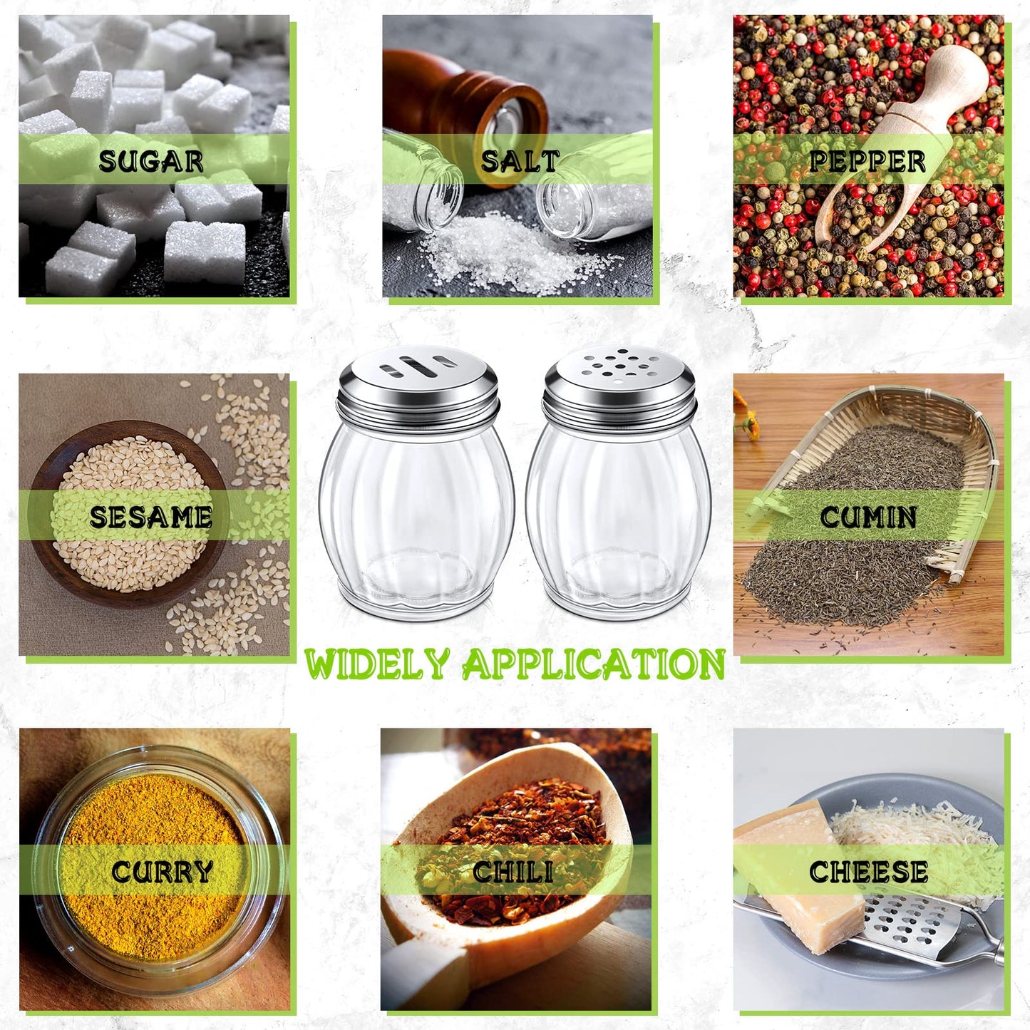Hotop Glass Spices Shaker with Perforated Top Cheese Shaker with Slotted Stainless Steel Lid Retro Swirl Style Jar Dispensers for Pepper Sugar Spice Home Kitchen Restaurant, 6 oz(48 Pcs)