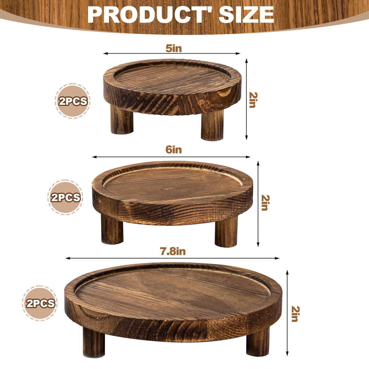 HAOPENGYOU 6PCS Wooden Risers for Display Wood Cake Stand for Party Round Food Risers for Buffet Wooden Holder Rustic Riser for Decor Tiered Tray Decor Home Kitchen (Rustic, 6 PCS (8”, 6”, 5”))