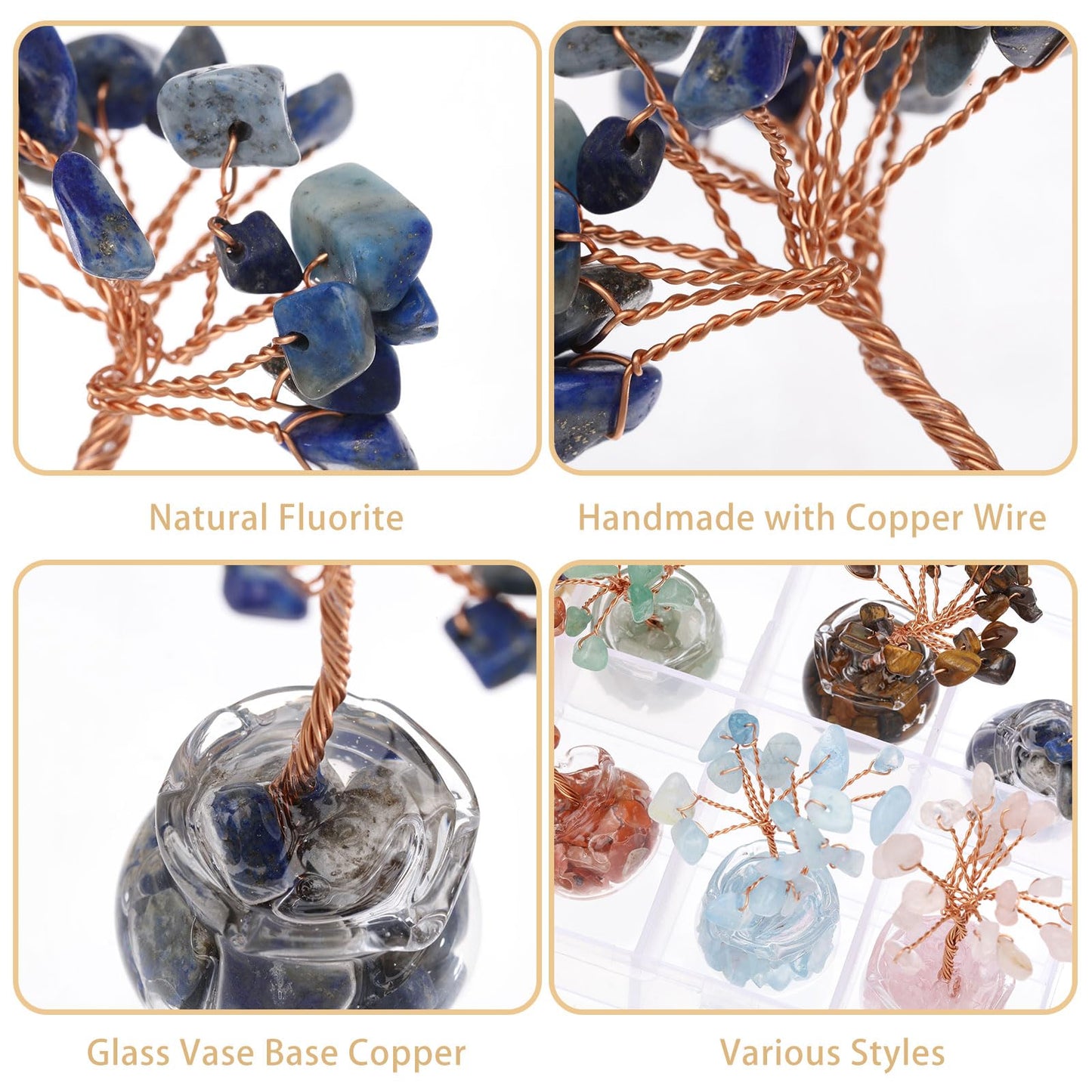GLOBLELAND 12 Pcs Crystal Tree Set Tree of Life with Gemstones Crystals and Stones for Office Desk Home Shelf Decoration for Positive Good Luck Birthday Gifts for Mom Love Ones