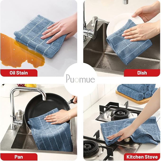 Microfiber Kitchen Towels and Dishcloths Set, 26 X 18 Inch and 12 X 12 Inch