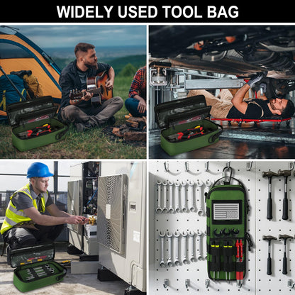 Heavy Duty Small Tool Bags for Men with Carabiner,Tactical Tool Pouch Bag,Portable Utility Tools Storage Organizer Case with Shoulder Strap for EDC,Motorcycle,Camping,Road Trip,Electricians,Green