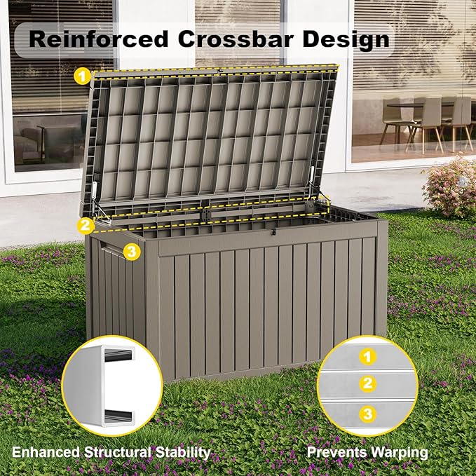 ROJIK Outdoor Storage Housing Deck Box,Waterproof Patio Furniture, Garden Tools,Cushions,Pool Accessories Storage Bench with Lockable Lid and Side Handles (Grey,280 Gal)
