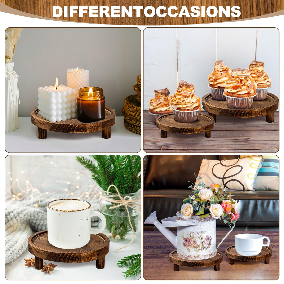 HAOPENGYOU 6PCS Wooden Risers for Display Wood Cake Stand for Party Round Food Risers for Buffet Wooden Holder Rustic Riser for Decor Tiered Tray Decor Home Kitchen (Rustic, 6 PCS (8”, 6”, 5”))
