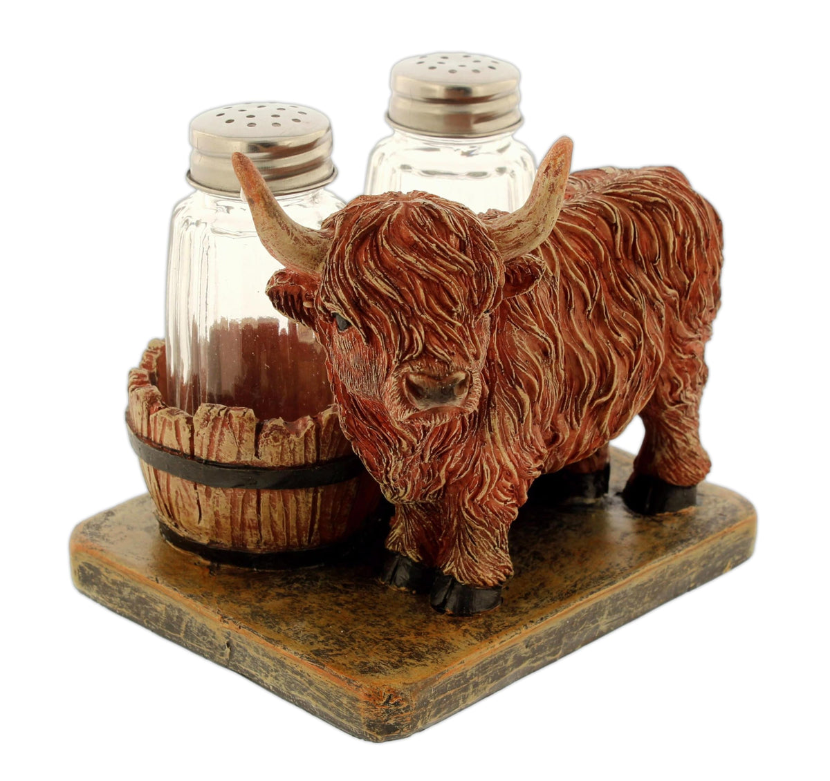 The Bridge Collection Highland Cow Decorative Salt and Pepper Shaker Set - Rustic Farmhouse Kitchen - Farm Animal Bull with Horns S&P