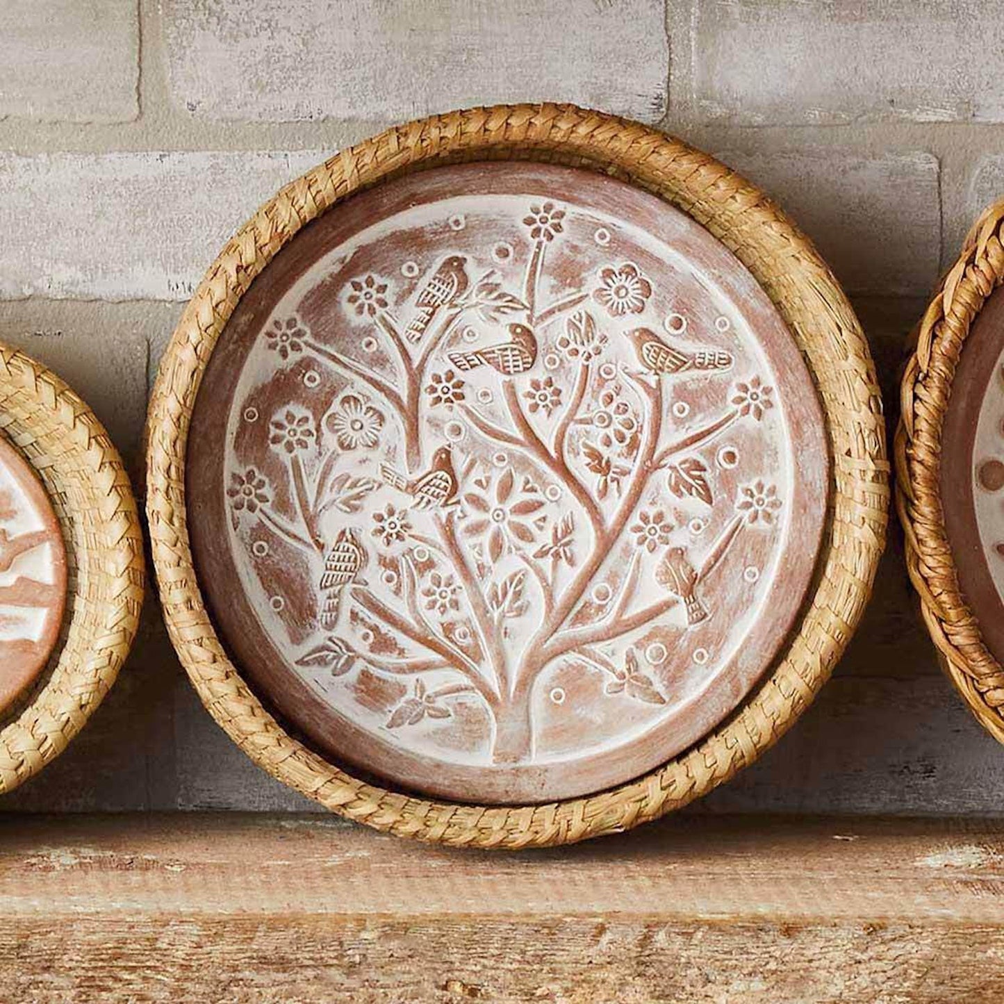 Better World Bio Bread Basket with Terracotta Warmer, Bread Basket for Serving, Sized 11.5" w x 11.5" l x 3.5" h, Nature Inspired Birds of a Feather Design