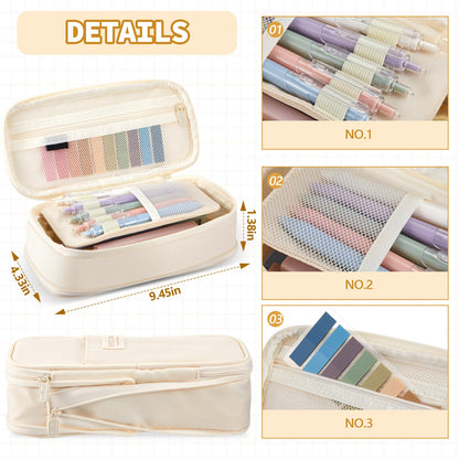 Jutom 39 Pcs Aesthetic Book Annotation Kit Highlighter with Pencil Case Bag Gel Pen Transparent Sticky Note Taking Bible Study College School Supplies(Cream,Cute Style)
