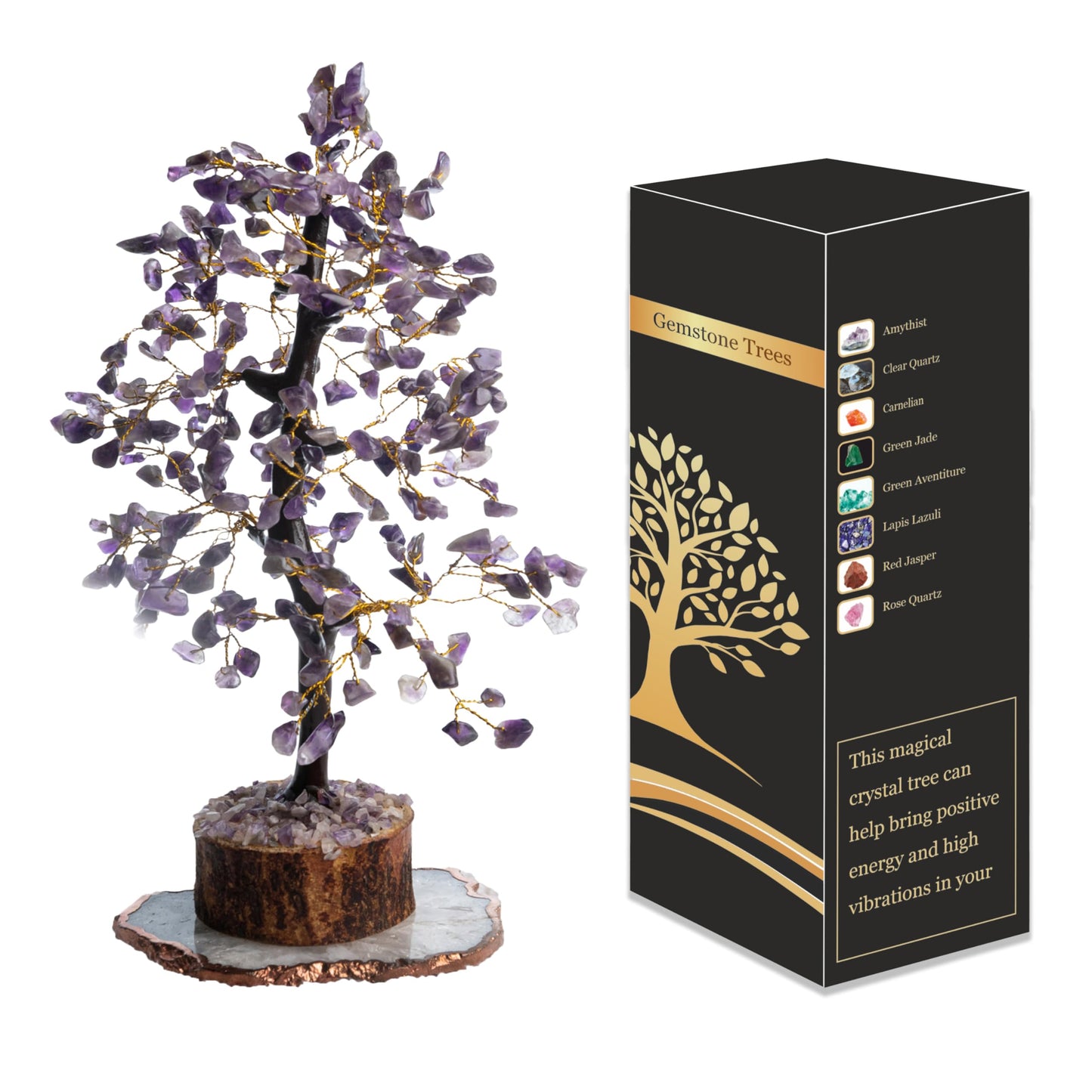 Wonder Care Amethyst Crystal Tree for Positive Energy Home Decor and Healing With M-Seal & Golden Wire | Fortune Tree | Crystal Decor | Chakra | Feng Shui (300 Beads)