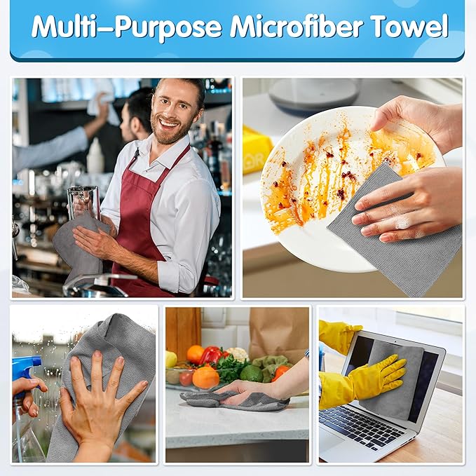 FIXSMITH Grey Microfiber Cleaning Cloth, Reusable Shop Towels, Microfiber Towels