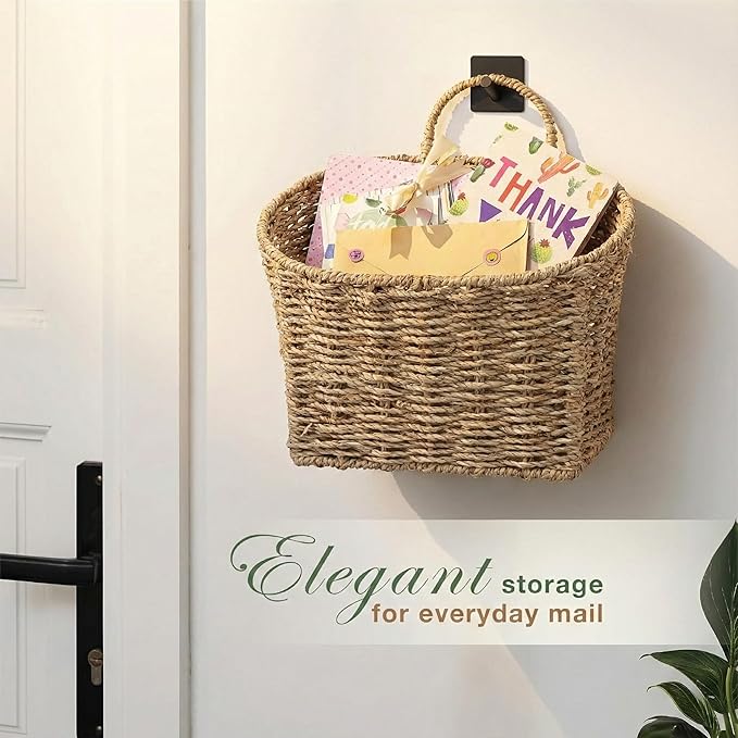 Set of 2 Wicker Hanging Basket for Organizing, Front Door, Flowers