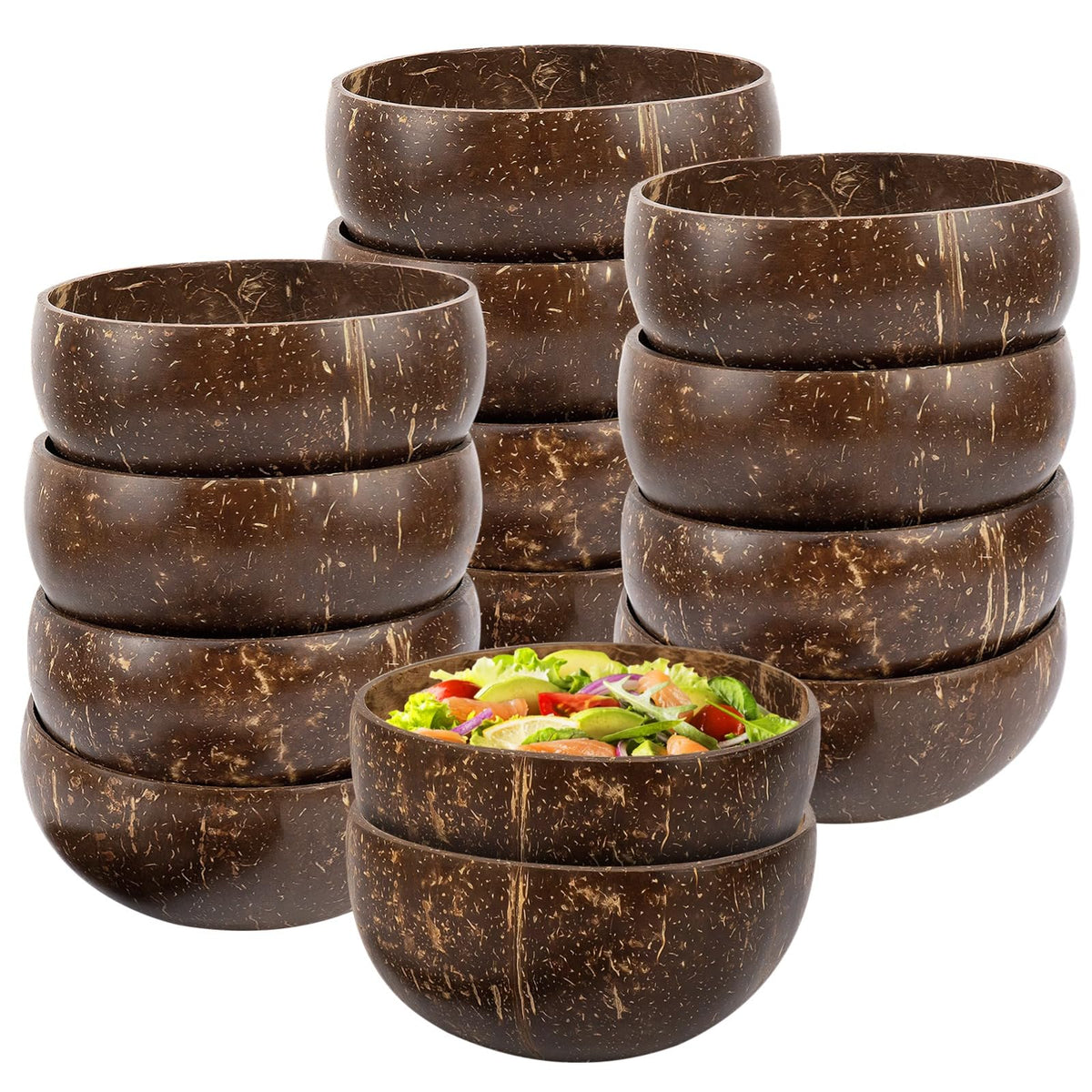 OMISTAR 14 PCS Coconut Shell Bowls, Small Polished Wooden Bowl, Natural Coconut Shell Bowls for Smoothie, Acai, Salad, Snacks, Vegan Presents, Kitchen Decor, Picnic, Theme Party Dining (14PCS)