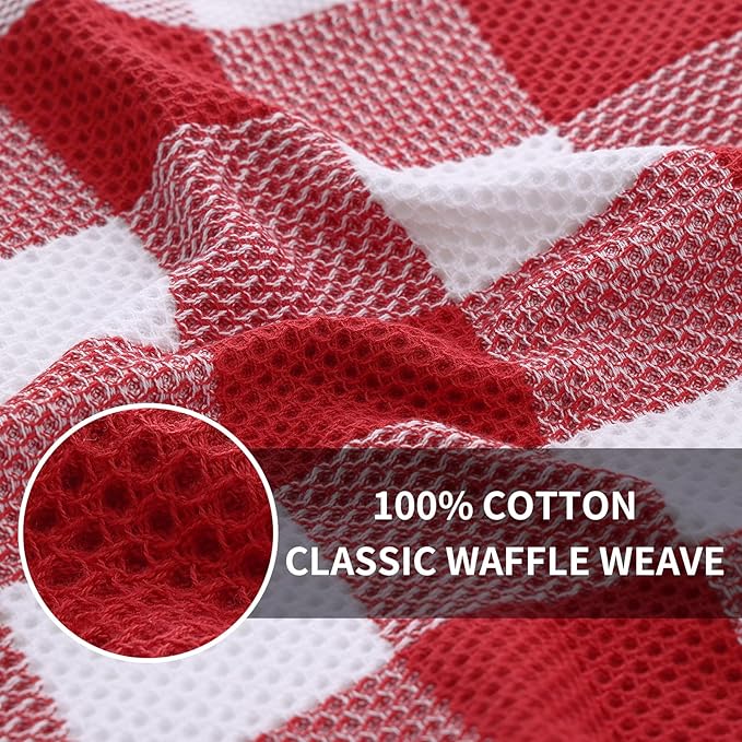 Homaxy 100% Cotton Waffle Weave Check Plaid Kitchen Towels, 13 x 28 Inches