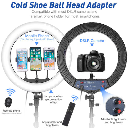 CXYP 18 inch LED Ring Light with Tripod Stand, 3200K-6000K Dimmable Selfie Ring Light with Phone Holder, Bluetooth Control, Carrying Bag for Smartphone, Makeup,Tiktok, YouTube, Vlog,Video