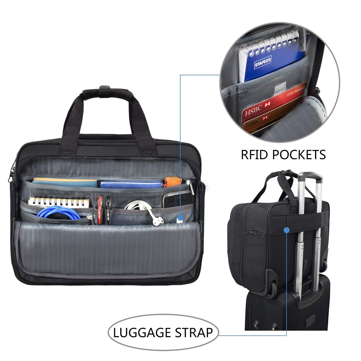 KROSER Rolling Laptop Briefcase Premium Wheeled Laptop Bag Fits Up to 17.3 Inch Laptop Water-Repellent Computer Bag Overnight Roller Case with RFID Pockets for Business/Travel/College/School/Men/Women
