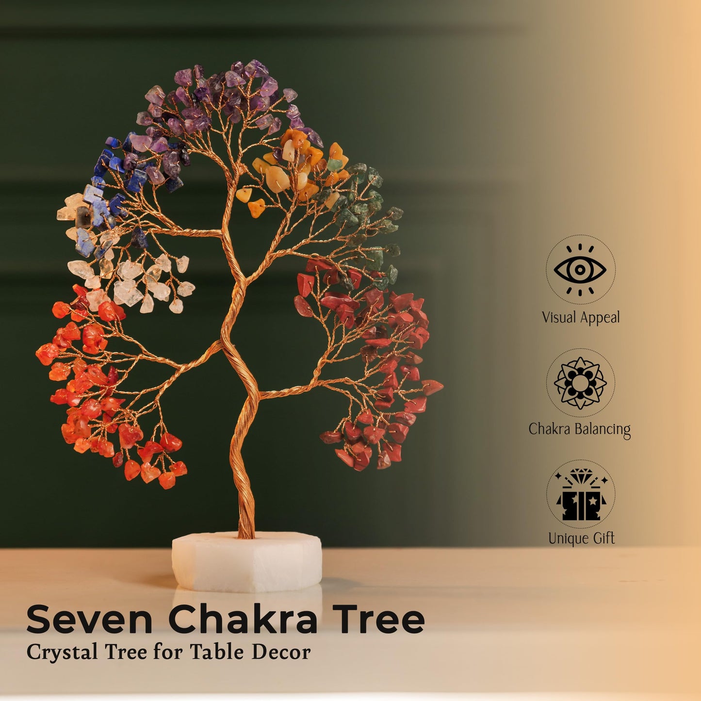 YATSKIA 7 Chakra Tree of Life Crystal Tree, Healing Crystals Gifts for Women, Chakra Stones Home Office Decor, Gemstone Tree Bedroom Decor, Healing Gifts (Size - 10 Inch)