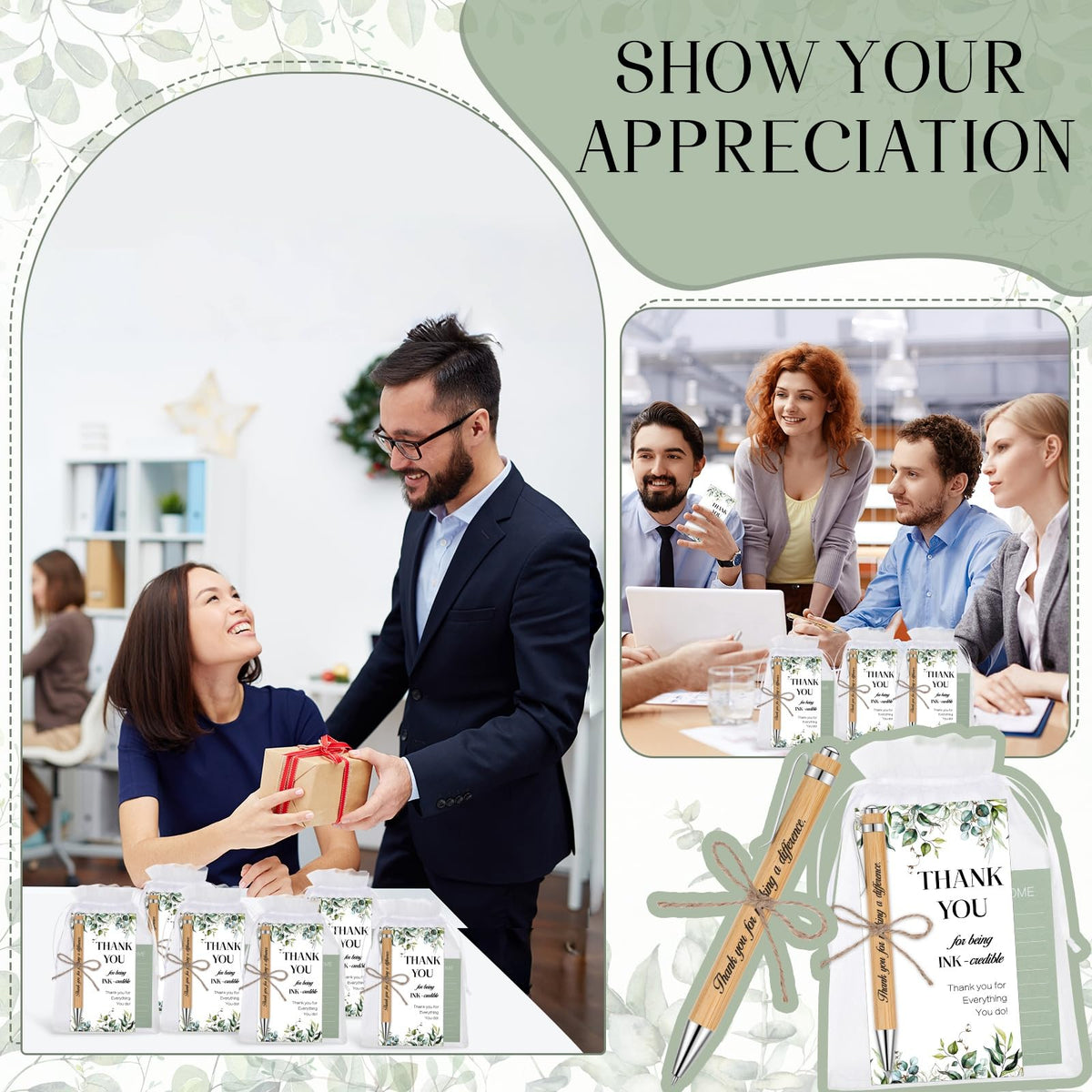 woric 20 Set Employee Appreciation Gifts Bulk Thank You Gifts with Bamboo Thank You Pens Inspirational Sticky Notes and Cards Easter Gift for Staff Volunteer Team Office Coworker Teachers