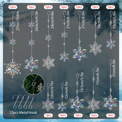 OuMuaMua 12pcs Christmas Crystal Snowflake Ornaments for Christmas Tree Decorations- Iridescent Hanging Acrylic Snowflake Ornaments for Xmas Tree Winter Wonderland Party Decor