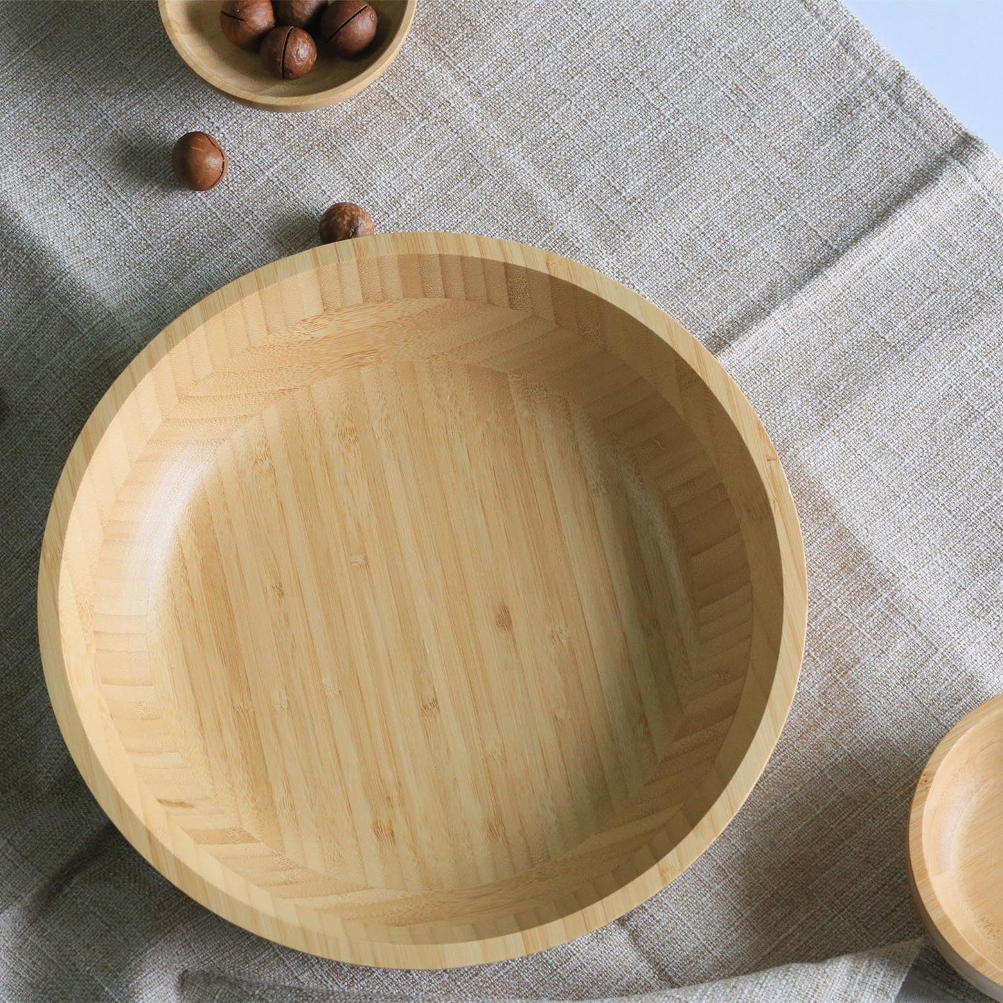 ZTHapwa Bamboo Salad Bowl, 12'' Large Fruit Bowl for Kitchen Counter, Bamboo Wooden Big Serving Bowls for Snacks/Desserts/Appetizers/Nuts/Soup, Farmhouse Decorative Dish for Home Décor, 100 oz