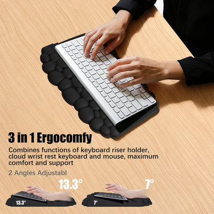 Ergonomic Wrist Rest for Keyboard, Soft Memory Foam Cloud Keyboard Stand Pad with Wrist Rest Set with Non-Slip Silicone Base, Easy Typing, Pain Relief, Comfort for Computer Laptop Mac - Rainbow