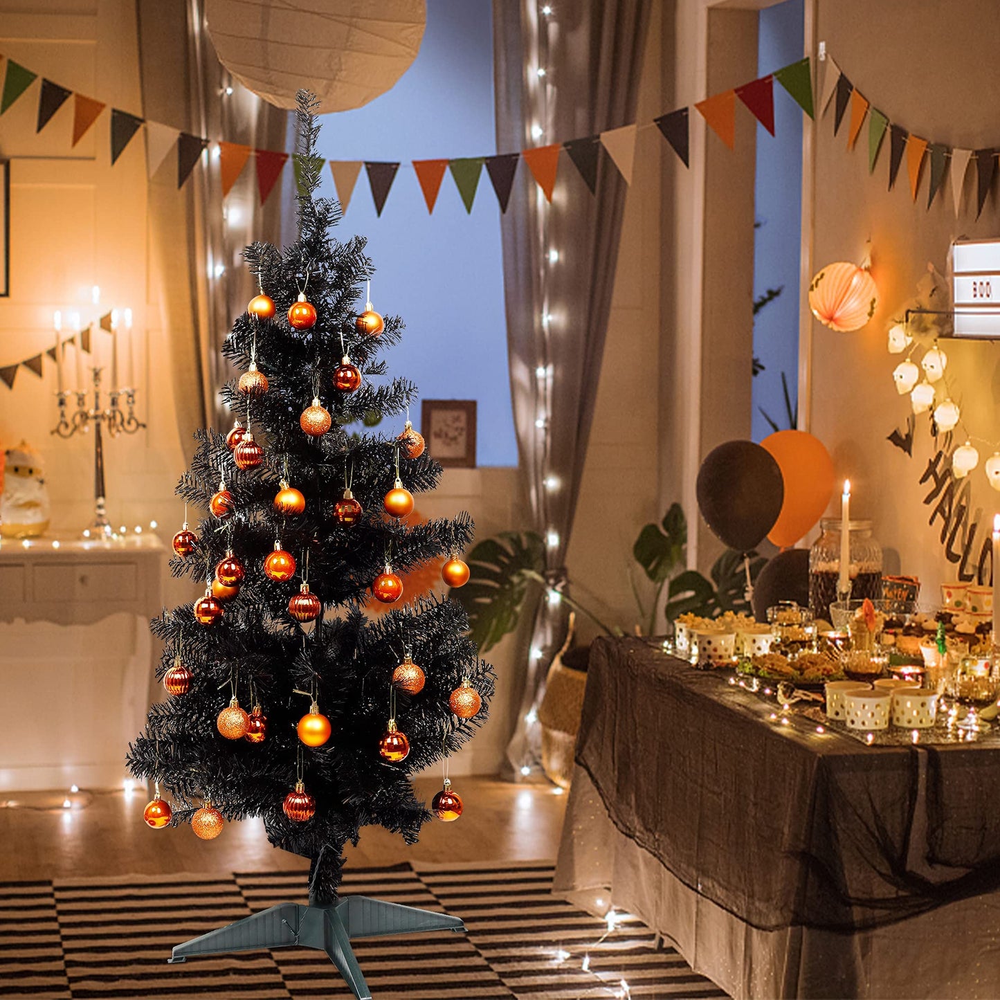 Lulu Home Halloween Ball Ornaments, 34 Ct 1.57" Pre-Strung Hanging Ornament Decorations, Shatterproof Plastic Balls for Holiday Party Wreath Garlands Trees, Orange