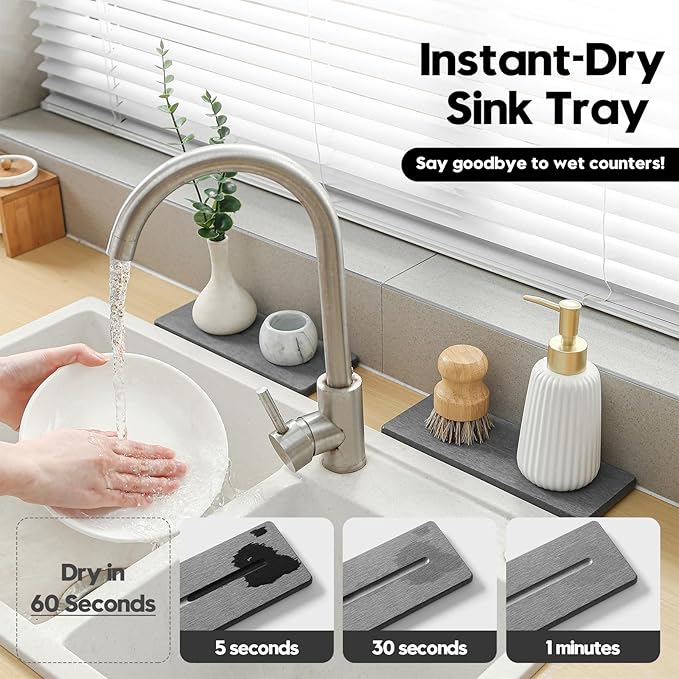 2 Pack Diatomite Stone Sink Tray, Water Absorbing Mat