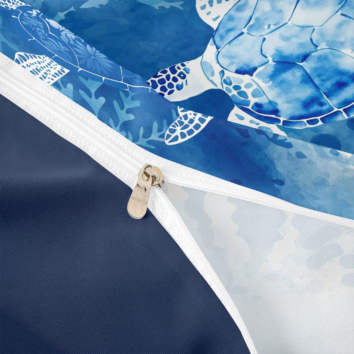 Homewish Sea Turtle Bedding Set Full,Octopus Seaweed Silhouette Duvet Cover for Teens Girls Room ,Navy Blue Tie Dye Comforter Undersea Animals Plants Quilt 3pcs with 2 Pillowcases Full 80''x90''