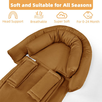 SWESEN Infant Car Seat Insert & Strap Covers, Car Seat Head Support for Baby Girls, 2 in 1 Breathable Air Mesh Car Seat Insert for Newborns, Double-Sided Reversible, for Infants Aged 0-12 (Brown)