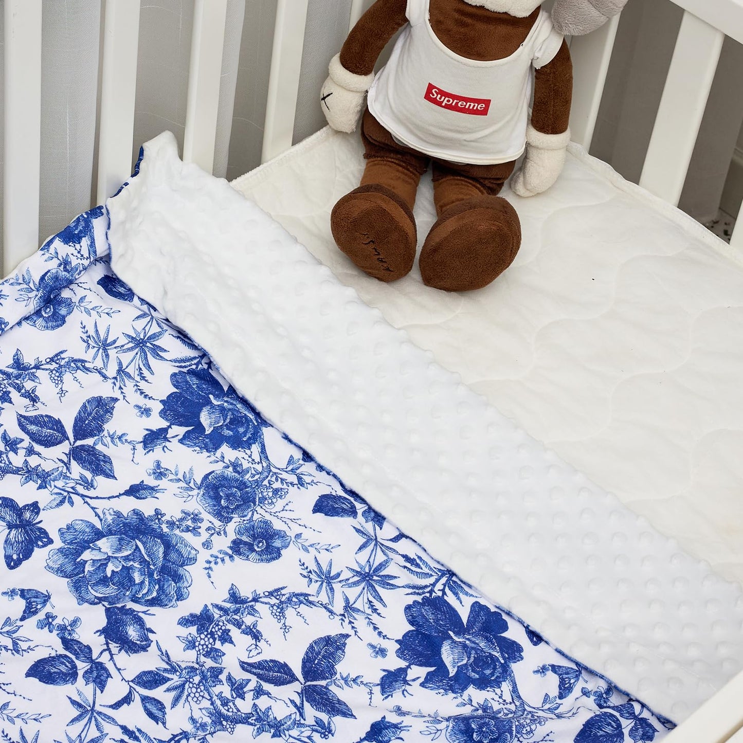 Baby Blanket for Boys Girls Super Soft Double Layer Minky with Dotted Backing Cute Cow Crib Receiving Blanket Bed Throws for Newborns Nursery Stroller Toddler 30 x 40 Inch (Blue Floral)