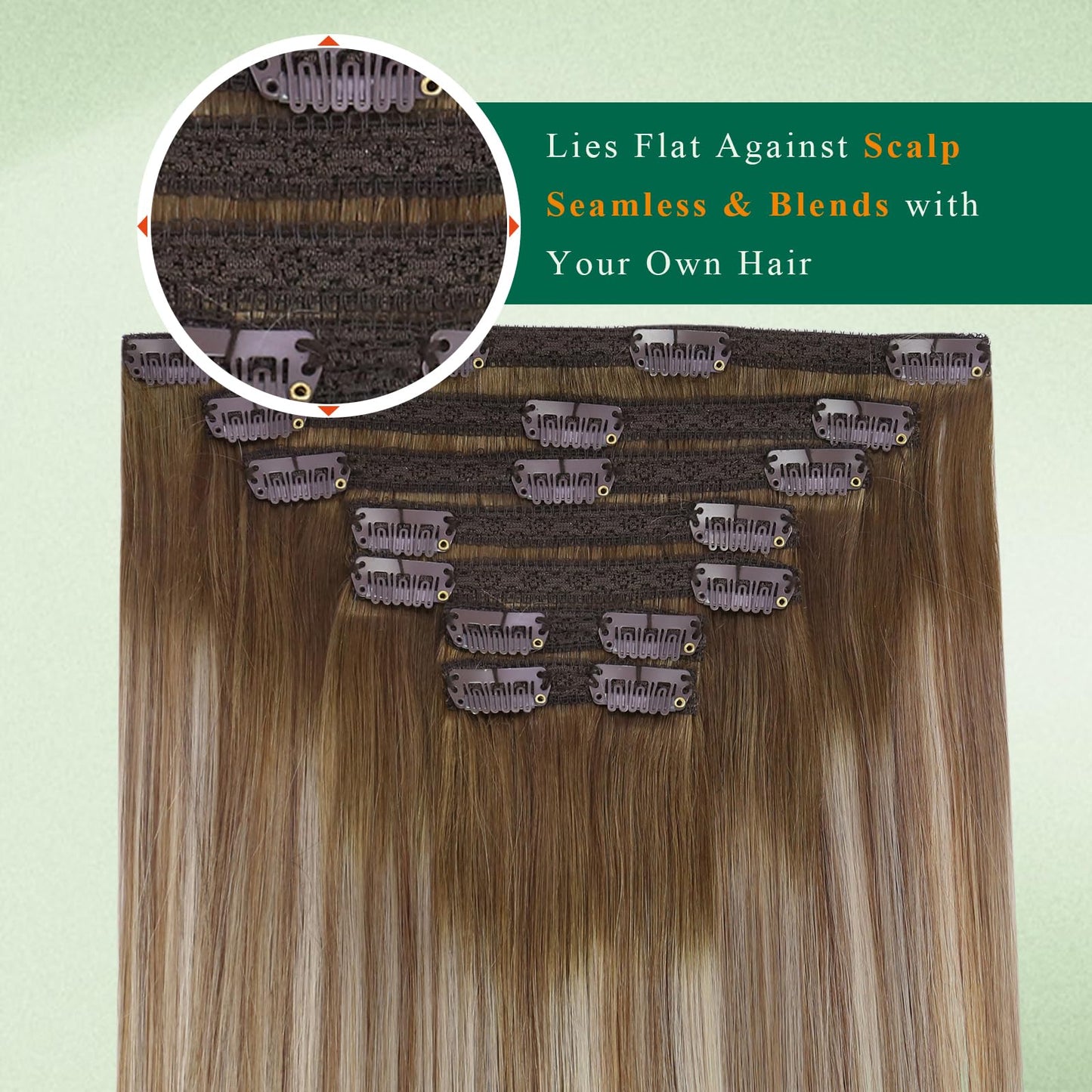 Easyouth Clip in Hair Extensions Human Hair Balayage Remy Hair Extensions Clip in Human Hair Ombre Clip in Human Hair Extensions Dark Brown to Light Brown and Medium Blonde 120g 7Pcs 18 Inch