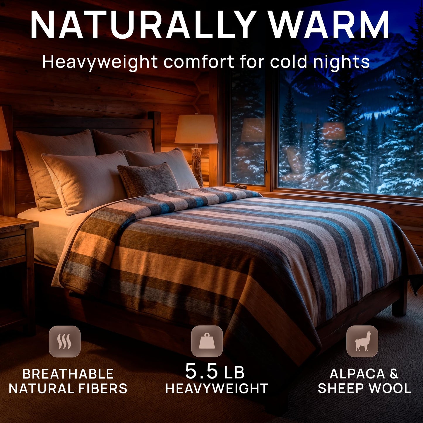 Alpaca & Sheep Wool Blanket, Full/Queen, Heavyweight Warmth, Earth Tones