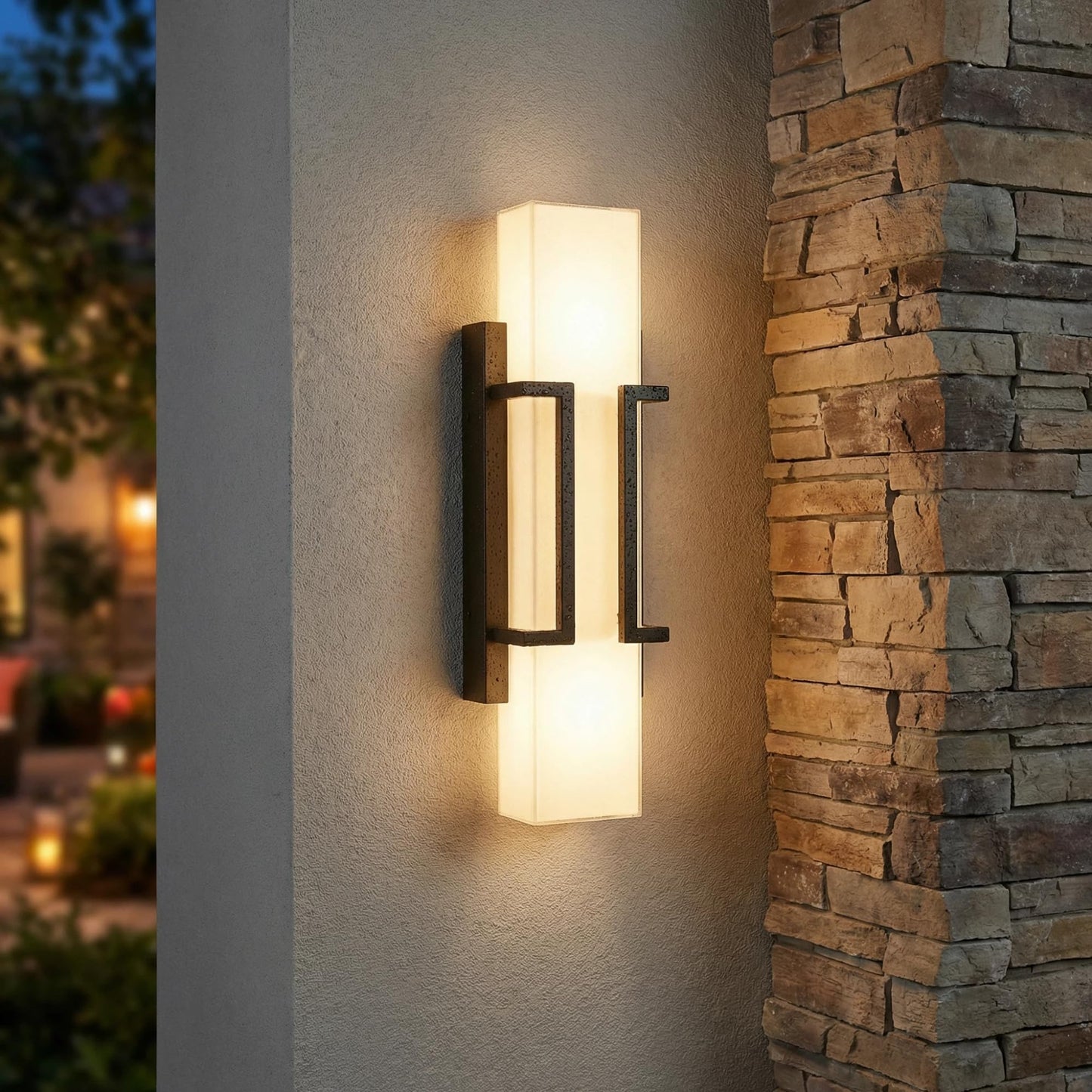 Hyunbae LED Wall Sconce Lights, 16" Modern Outdoor Light Fixture Wall Mount, Waterproof Porch Lamp for Outside, 3000K LED Exterior Lighting with White Glass for House Patio Front Porch Garage Entryway